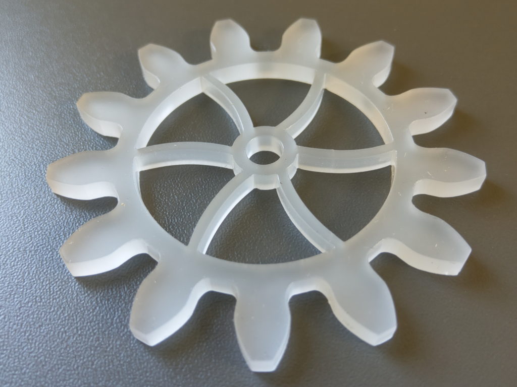 Kugghjul i PMMA, plexiglas, akrylplast